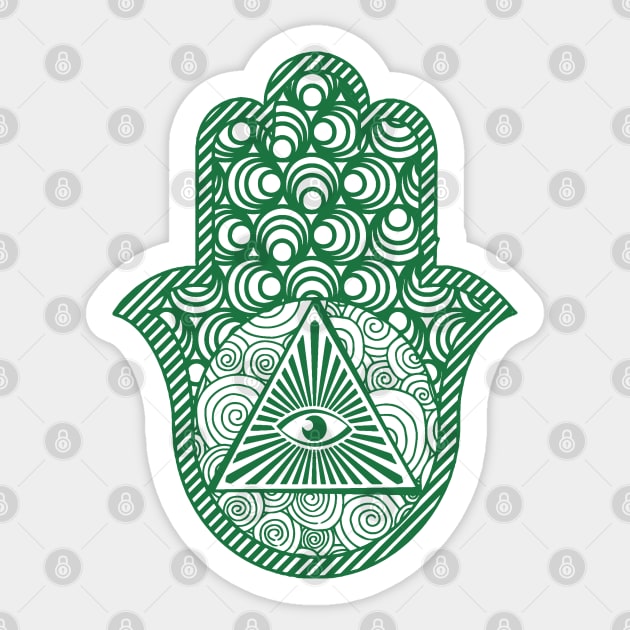 Quiet Wave Green Zentangle Hamsa Hand of Fatima Sticker by MysticMagpie